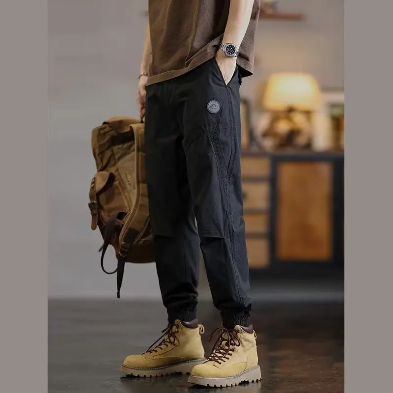 

All-matching men's loose straight leg sports casual pants 2024 new trend design sense false pocket bunched foot pants nine minut