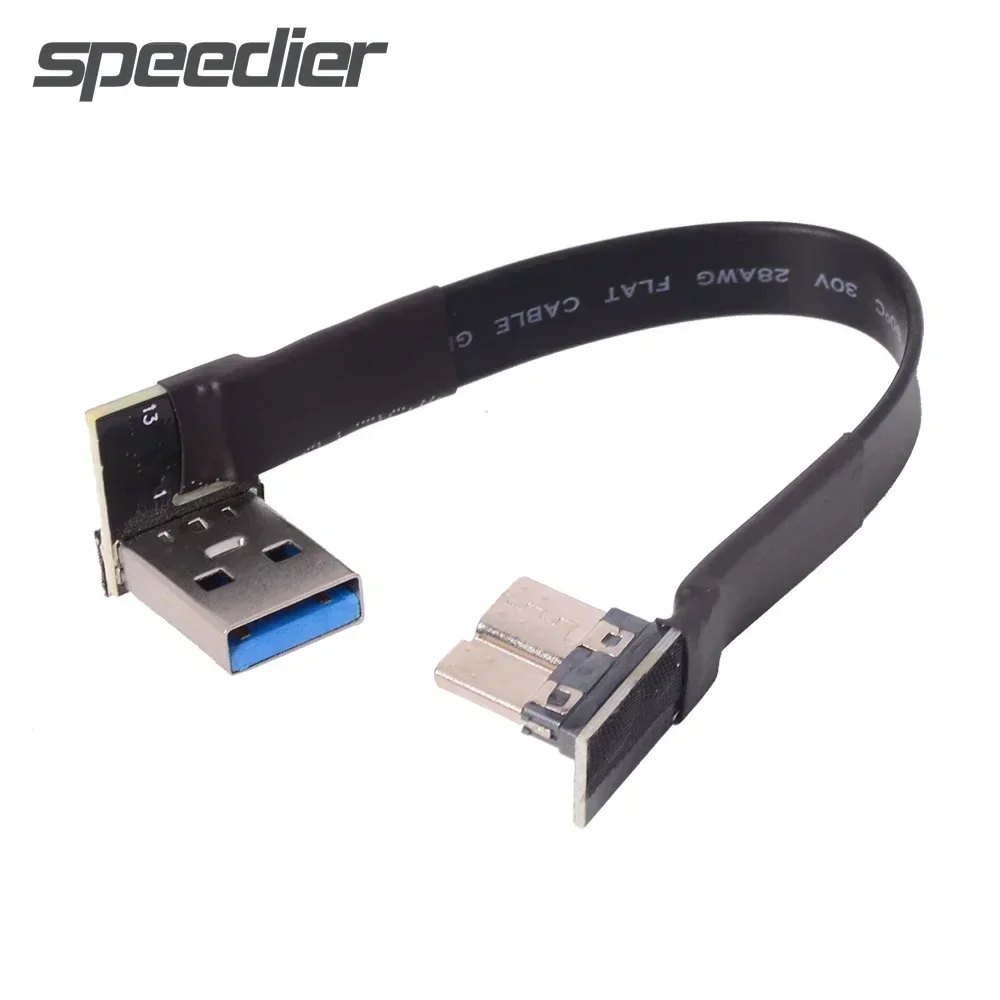 ADT USB 3.0 Micro-B to Type-A Male to Male Fold 90° Flat Cable Micro-B USB 3.0 Up Down Left Right FPC FPV Aerial Extension Cable