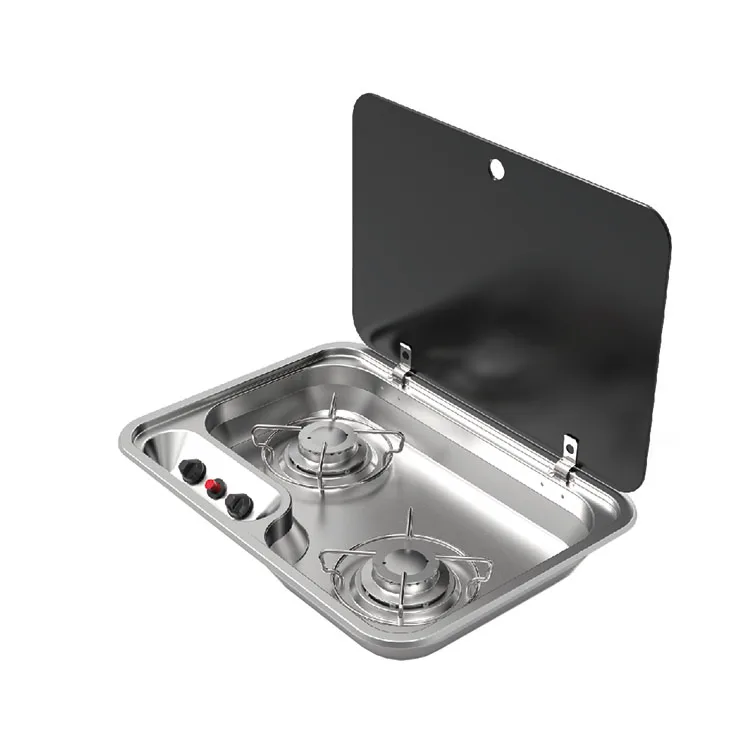 

304 Stainless Steel RV Gas Stove Tempered Glass Lid Motorhome Gas Stove 3.97kg Weight Trailer Gas Stove