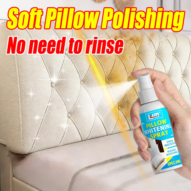KJM Pillow Whitening Spray 30ML No-Rinse Fabric Brightener Stain Remover for Pillows Mattresses Sofas White Clothes