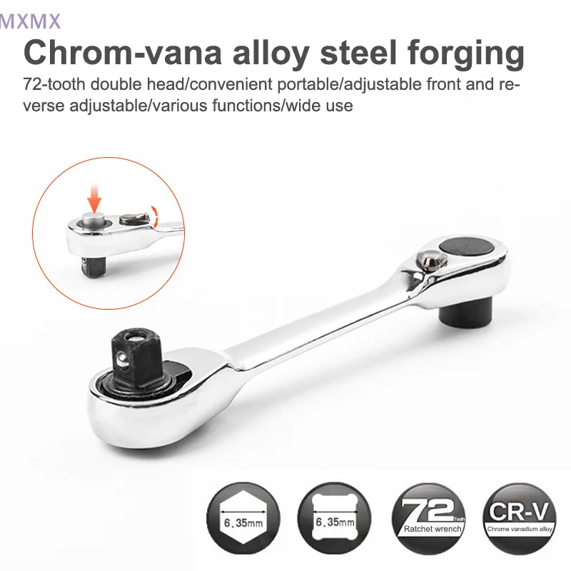 Mini Double Headed Ratchet Wrench 1/4 Inch Drive Socket Screwdriver Bit Driver Quick Release Ratchet Wrench Hand Tools