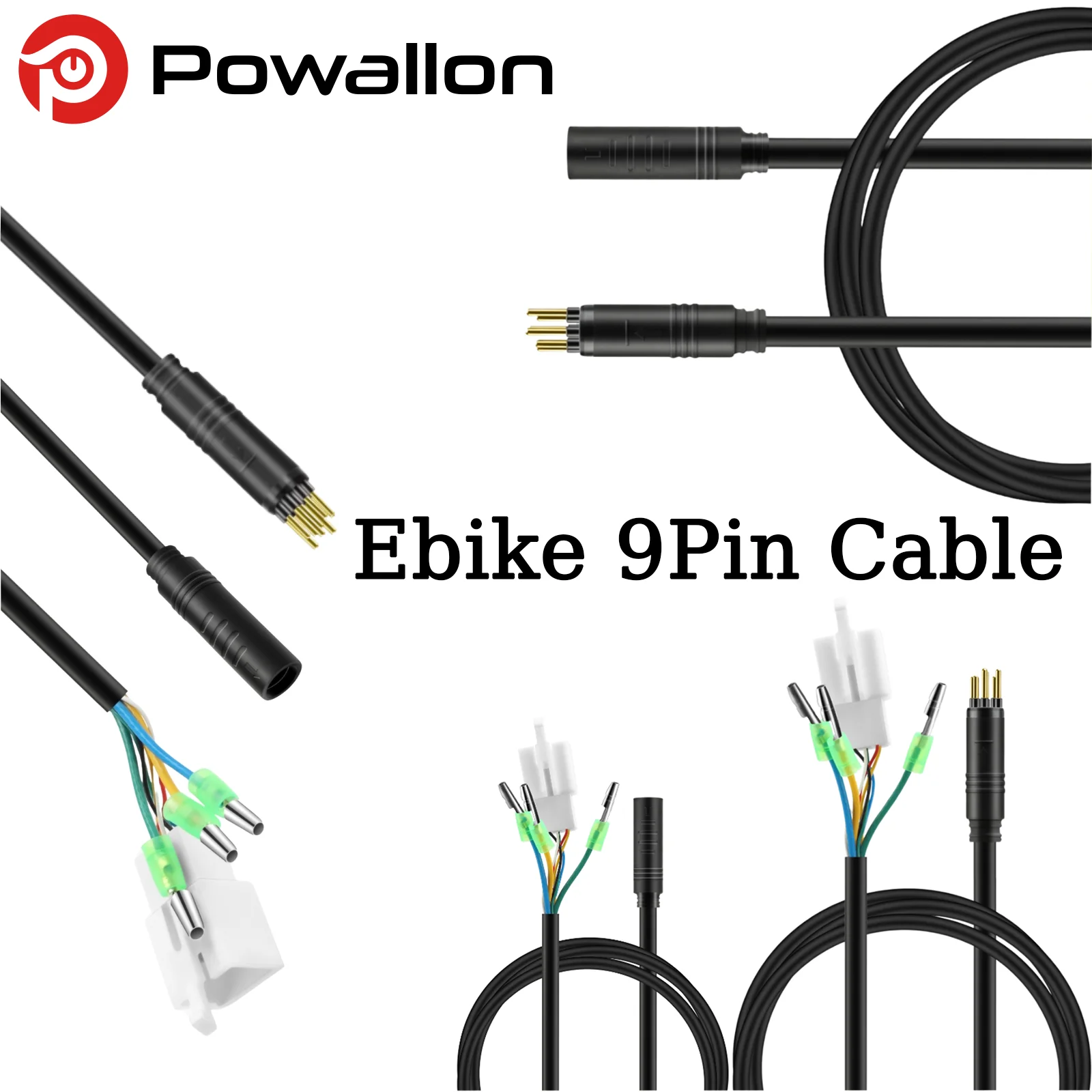 Image of 9-poliges EBIKE-Radnaben-Motorkabel, E-BIKE-Verlängerungskabel mit wasserdichtem Anschluss, 60 cm/120 cm, goldener und SM-Stecker optional