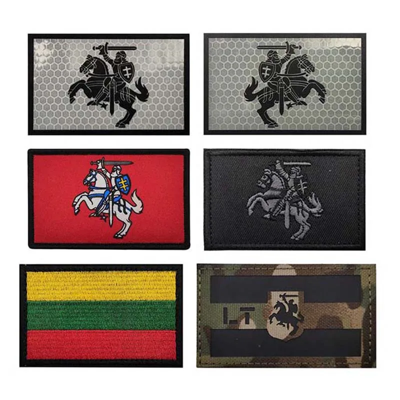 Écusson de moral Chevalier Croisé de Lituanie, Broderie Appliquée Drapeau Lituanien, Écussons Tactiques Militaires Réfléchissants IR