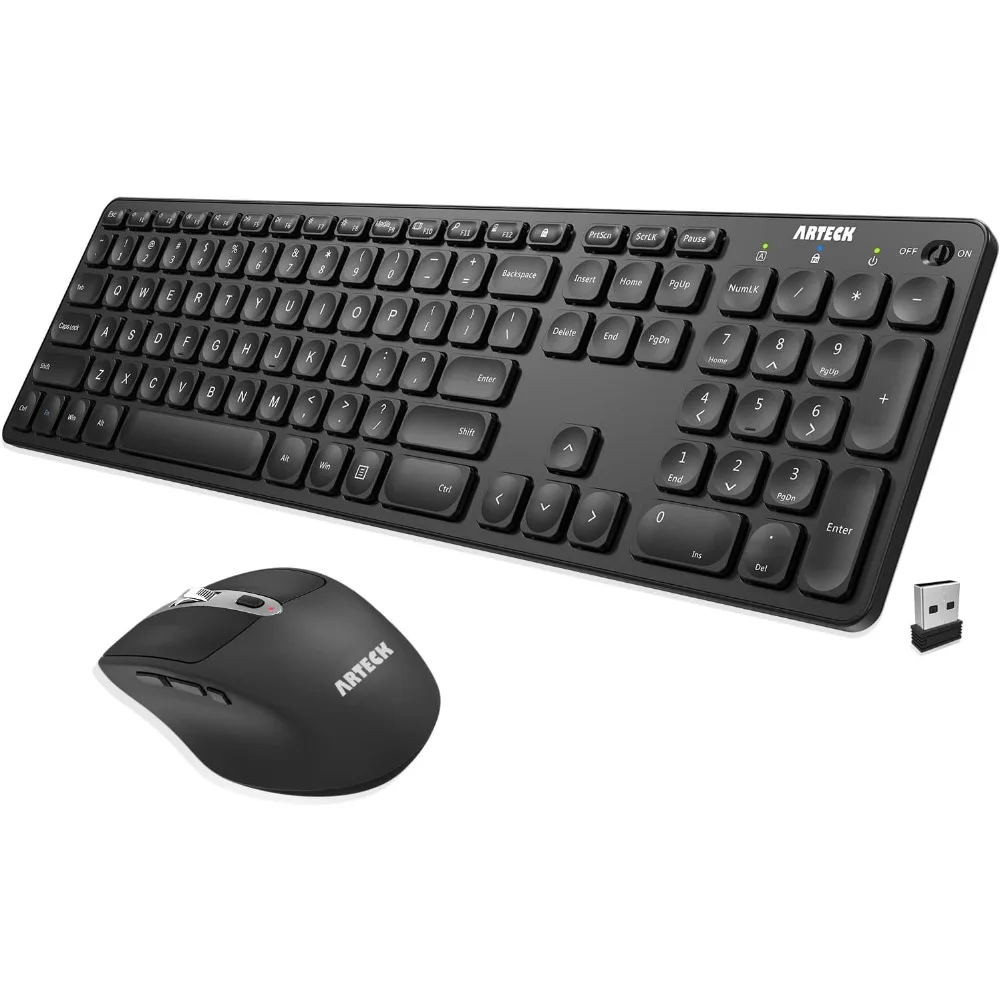 Ultra Slim 2.4G Wireless Keyboard and Mouse Combo for Full Size Computing and Ergonomic Use with Rechargeable USB-C Battery