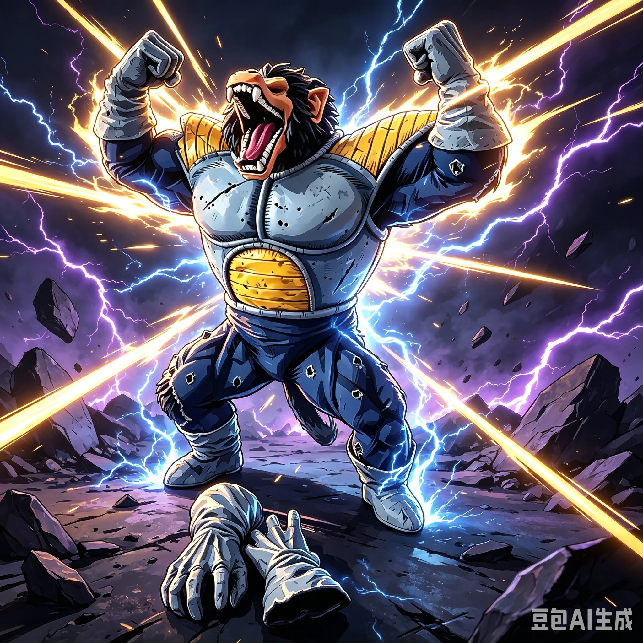 Dragon Ball 44cm Vegeta Great Ape Oozaru Kampfbeschädigte Rüstung PVC-Figur mit austauschbaren Händen Desktop-Sammlerstatue Geschenk