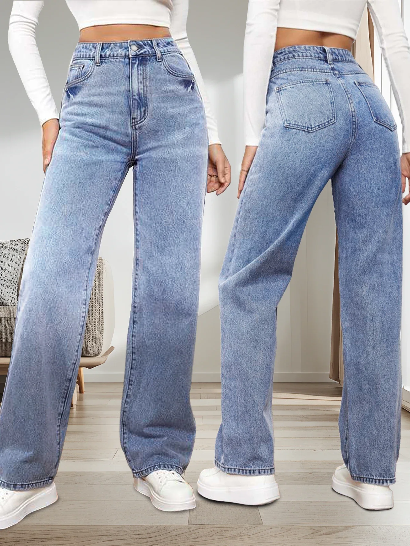 

Женские классические потертые джинсы, слегка эластичные свободные прямые широкие джинсы, повседневные и универсальные джинсы для выхода