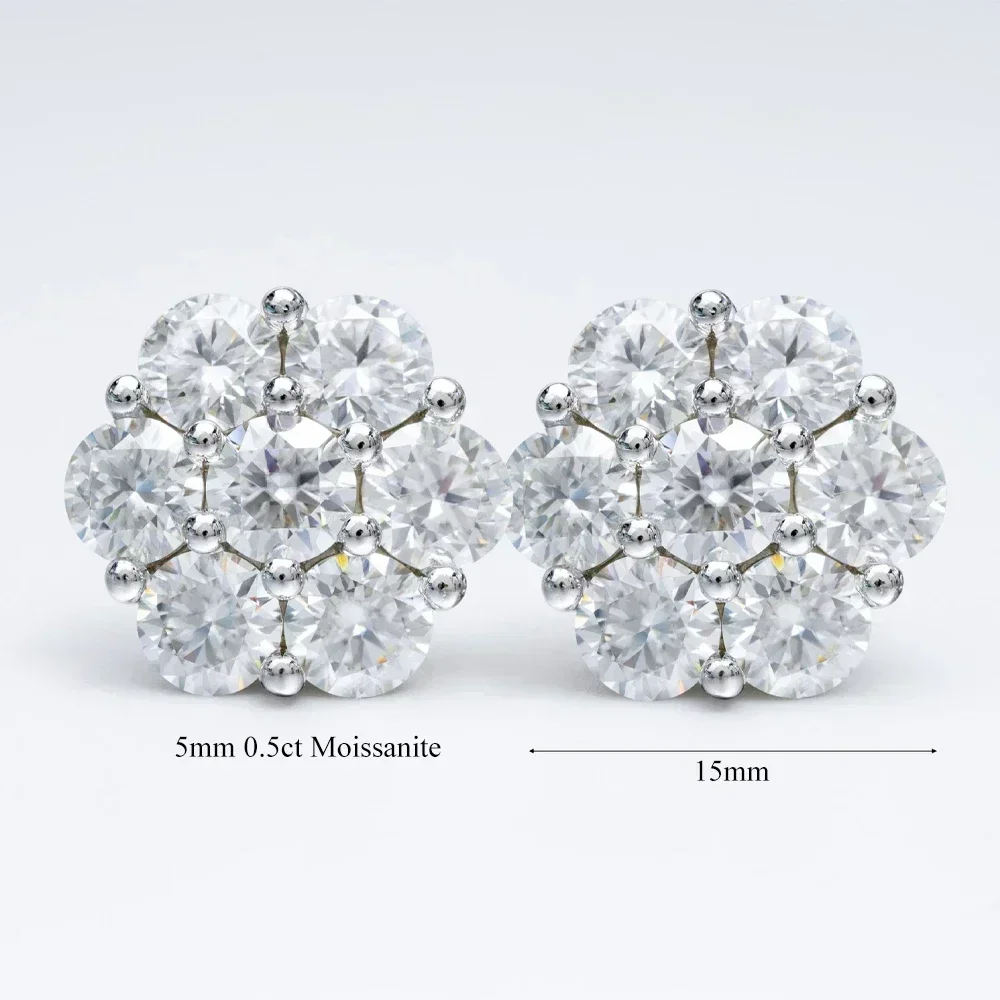 FEOBUR 7ct 14 Stones Full Moissanite Stud Earrings for Women 925 Sterling Silver Flower Shape Diamond Earring Wedding Jewelry