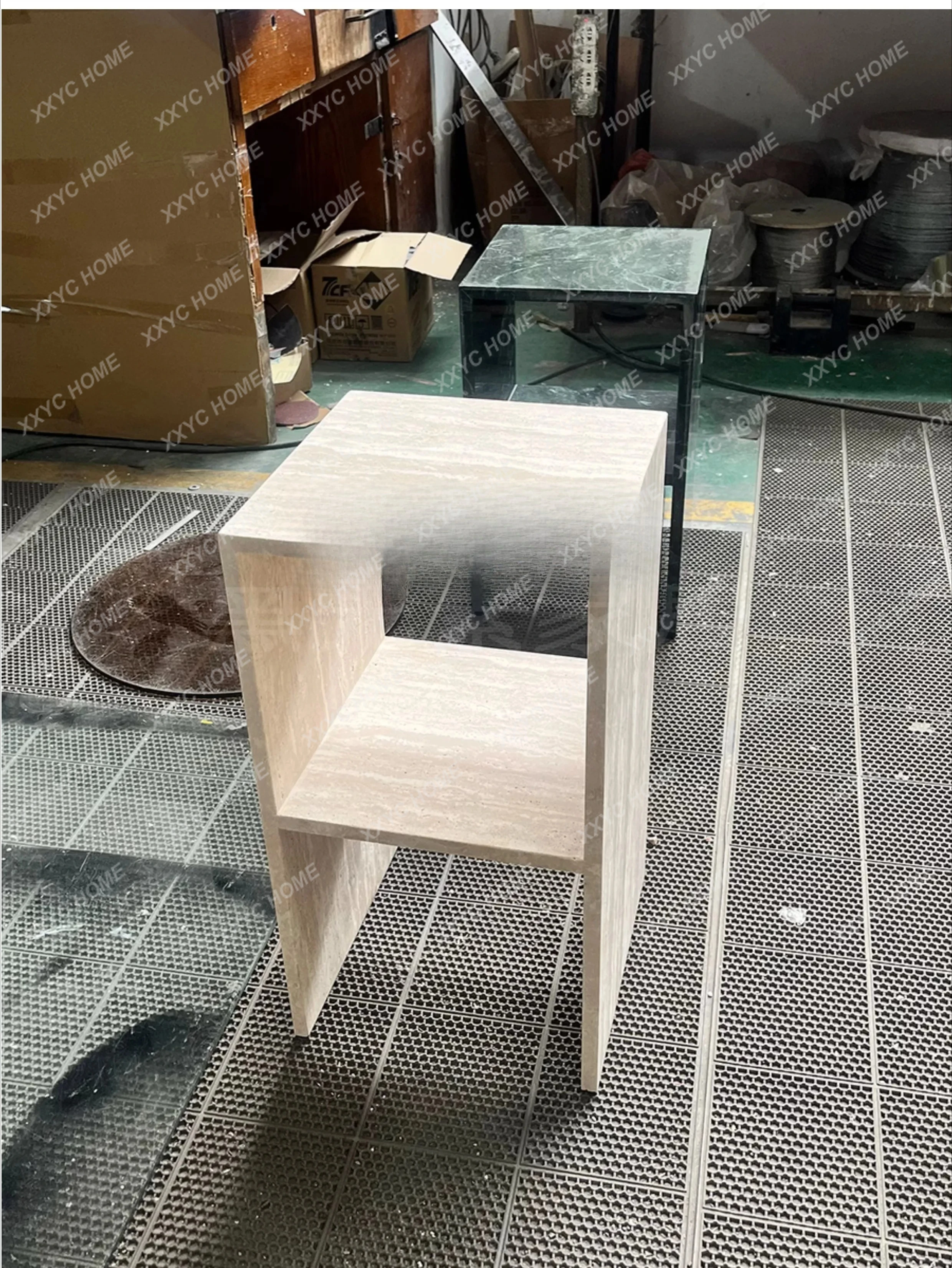 الشمال الخفيفة الفاخرة، مصمم مخصص شقة صغيرة حافة حجر الكهف الرخام الطبيعي عدد قليل من طاولة تخزين صغيرة بجانب السرير #2