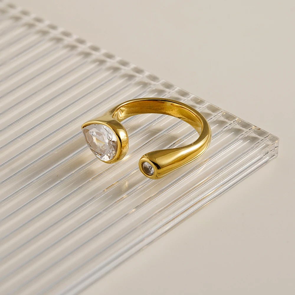 

ENFASHION Anillos Mujer Rain Drop Zircon Open Ring For Women Stainless steel 18K Plated Gold High Street Fashion Jewelry R254576