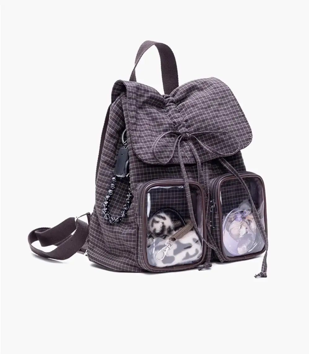 

Original College Students Drawstring Plaid Backpack Adult Casual Contrasting Colors Bookbag Lightweight Soft Nylon School Itabag