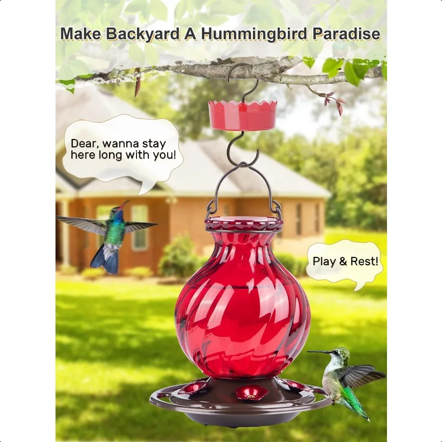 Кормушка для колибри, 26 унций, стеклянные кормушки для колибри на открытом воздухе, подвесные кормушки для муравьев и пчел, защита от муравьев и пчел, 5 портов для кормления цветов R