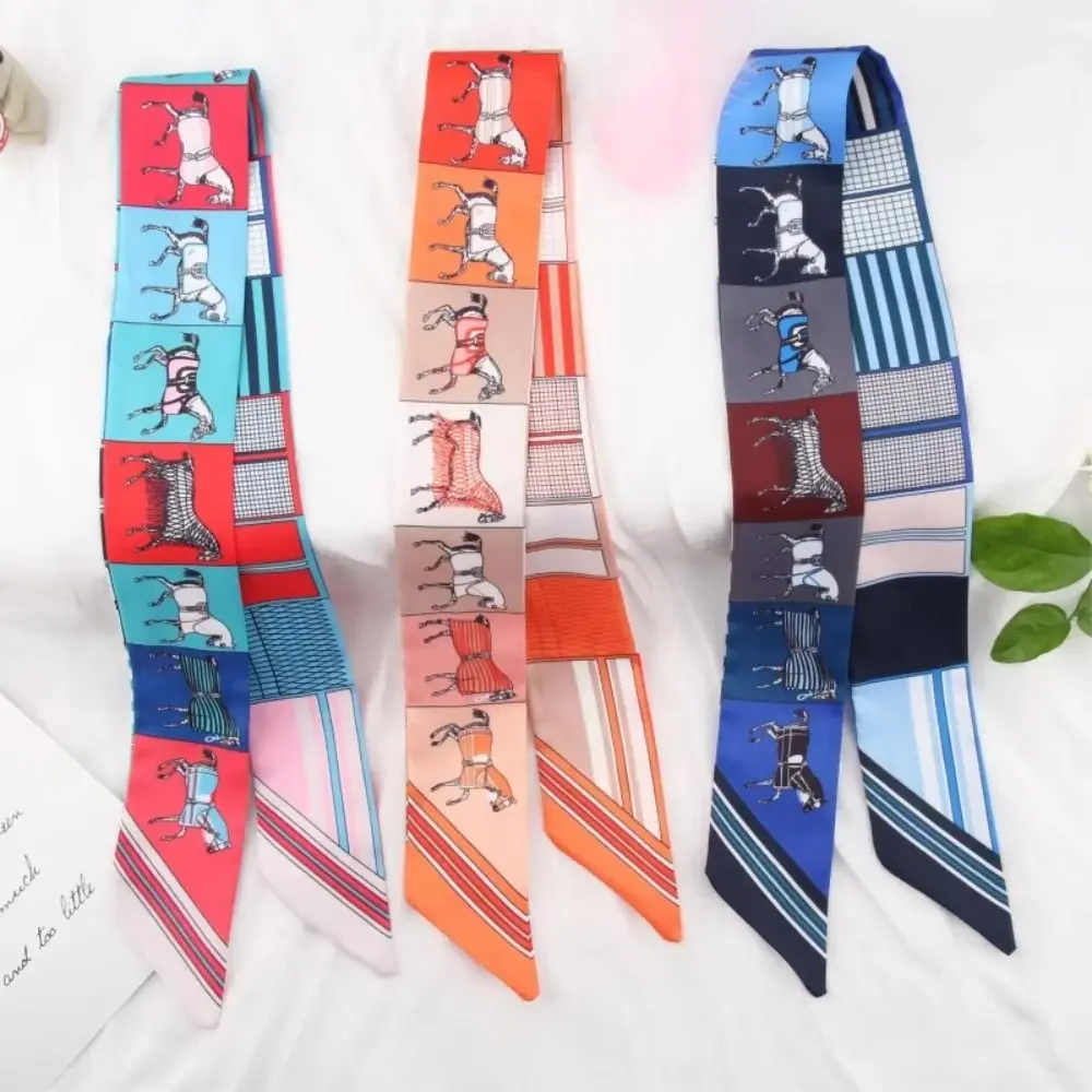 

New Horse Printing Printed Silk Scarf Luxury Retro Hair Band Versatile Polyester Neck Strap
