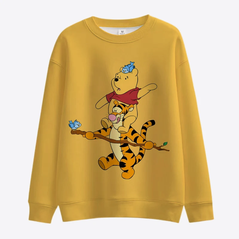 Y2K Cartoon Disney Winnie the Pooh and Minnie Mickey Sweatshirt Ladies Crew Neck Loose Pullover Autumn Fun Print Long Sleeve Top