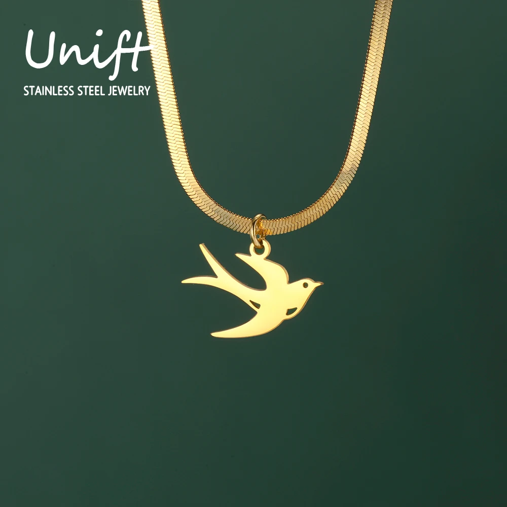 Unift Swallow Bird Necklace Stainless Steel Pendant Women Choker Snake Chain Fashion Trendy Animal Inspirational Jewelry Gift