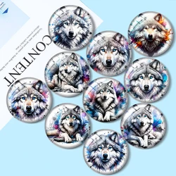 Watercolor Wolf 10pcs 12mm/16mm/18mm/25mm Round Photo Glass Cabochon Demo Flat Back Making findings
