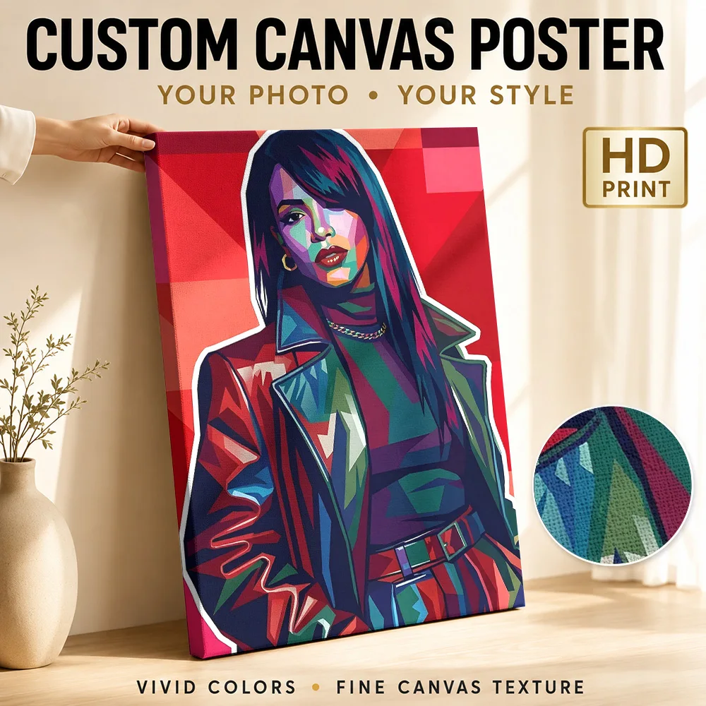 Aaliyah Wpap Framed Canvas Print Poster Customized Photo Modern Aesthetic Wall Art for Living Room Bedroom Decor Ready to Hang