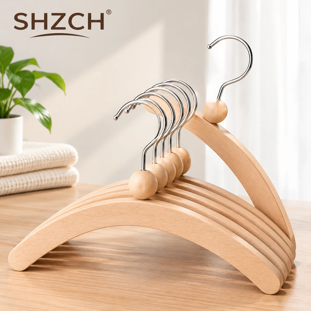 Clothing Store Kids Hanger Non Slip Anti Wrinkle Suit Rack with Trouser Clip One Piece Clothes Holder Beech Wood Display Stand