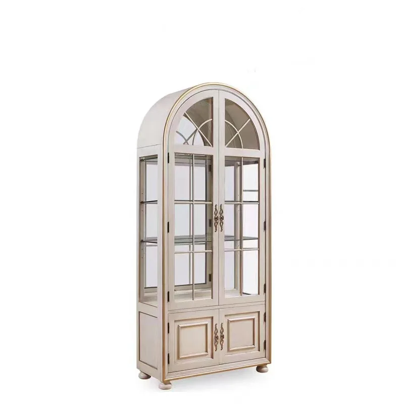 

American style solid wood dining side cabinet French retro old dining room glass cabinet storage cabinet oak living room wine