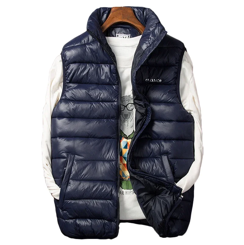 Winter Men Cotton Padded Vest Golf Autumn Casual Warm Lightweight Sleeveless Jacket Male Big Size Black Coat Work Wear Waistcoat