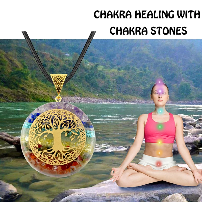 Retro Reiki Healing Energy Crystal Pendant Natural Stone for Yoga Meditation Spiritual 7 Chakra Jewelry Neckalce Amulet Orgonite