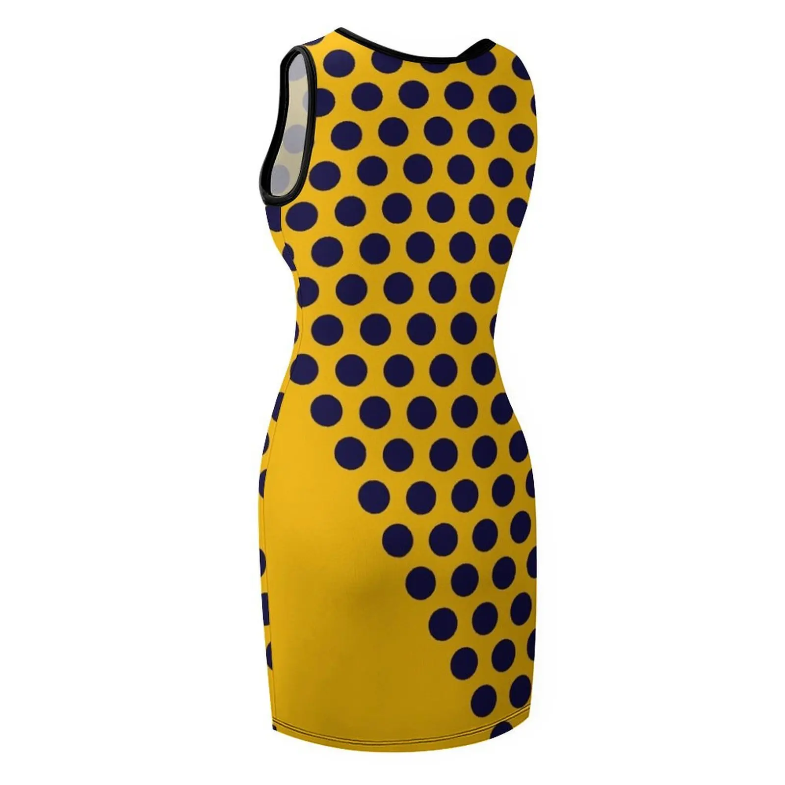 Dot Cascade نمط تعديل بسيط في فستان الشمس بدون أكمام باللون الأصفر الخردلي اللامع والأزرق الداكن #5