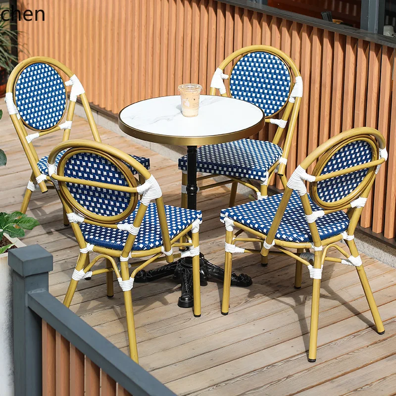HT Custom Outdoor Rattan Dining Chair Waterproof Sunproof for Hall Coffee Shop Courtyard Garden Vintage Backrest