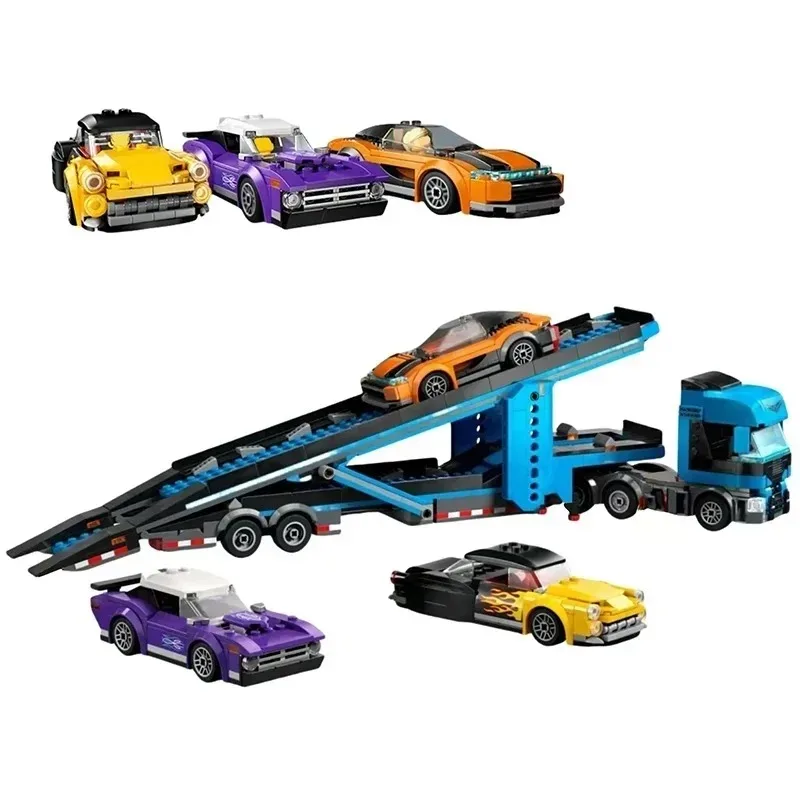 998 Uds. Bloques de construcción de transportador de automóviles de la serie City, remolque de camión de dos pisos con coches deportivos, vehículo de juguete MOC para niños,