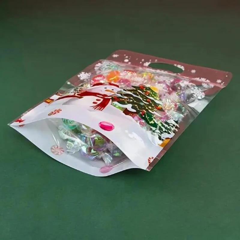 50PCS Christmas Transparent Gift Bag Candy Bag Snowflake Packaging Bag Xmas Decorations For Home 2025 Happy Christmas