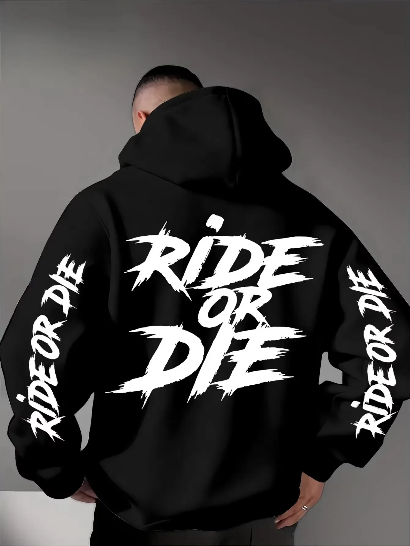 Heiß begehrter Herren-Kapuzenpullover mit „Ride Or Die“-Aufdruck, Oversize-Streetwear-Sportpullover, lässiges Herbst-Winter-Kapuzentop – Detail 3