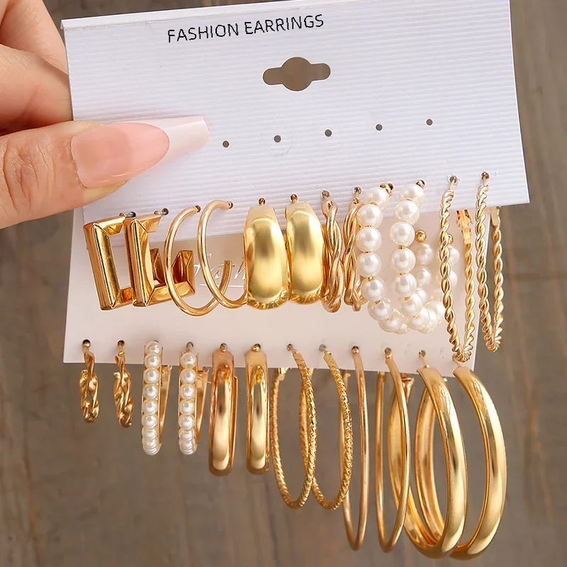 Fashion Geometric Metal Women\'s Earrings Set Boho Butterfly Pearl Dangle Earrings For Women Party Jewelry Gifts