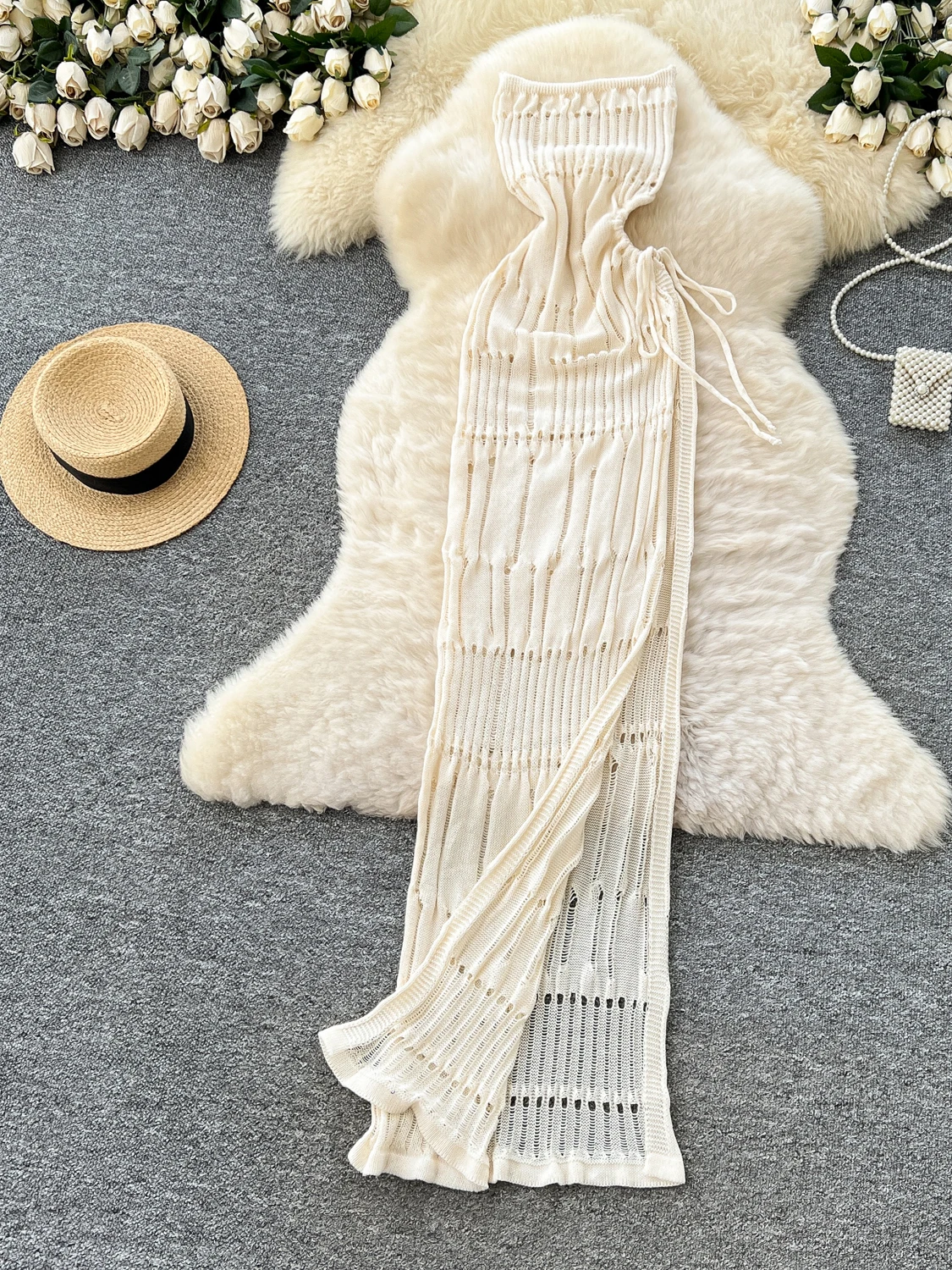

Summer Vaion Knitted Slim Fit Dr Dstring Svel Long A-Line Gown High Waist Pure Desire Holiday Wear for Women