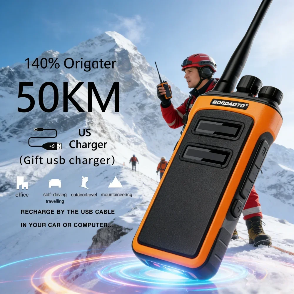 Rechargeable Waterproof Long Range Walkie Talkie Two Way Radio with One Key Decoding for Construction Security Office Use