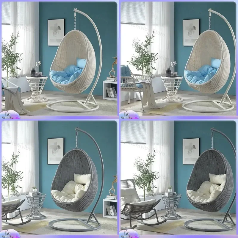 Rattan Hanging Chair Swing for Balcony Adult Bird Nest Hammock Cradle Iron Art Home Rocking Seat Outdoor Leisure Furniture