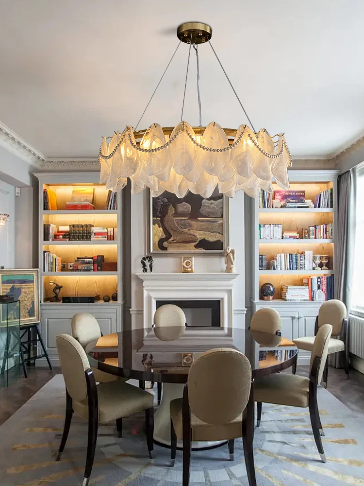 فاخر 3/4 طبقات الزجاج اللؤلؤ مُثبتة في السقف أضواء لغرفة المعيشة طاولة طعام الديكور تعليق الإنارة قاعة ديكور #4