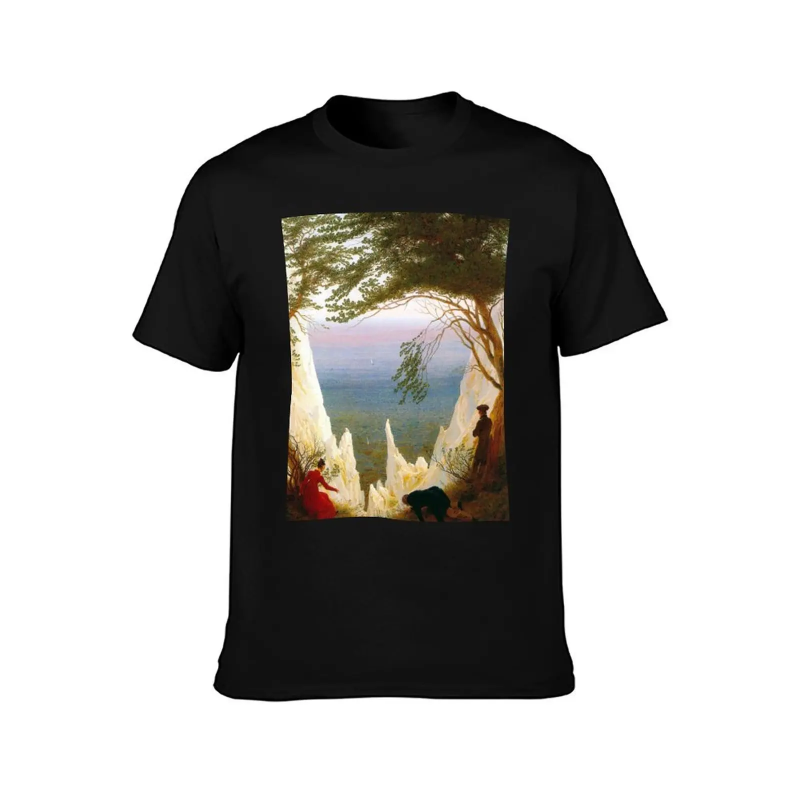 HD CASPAR DAVID FRIEDRICH - Chalk Cliffs at Ruegen 1818 - 1819 T-Shirt plus size tops korean fashion mens white t shirts