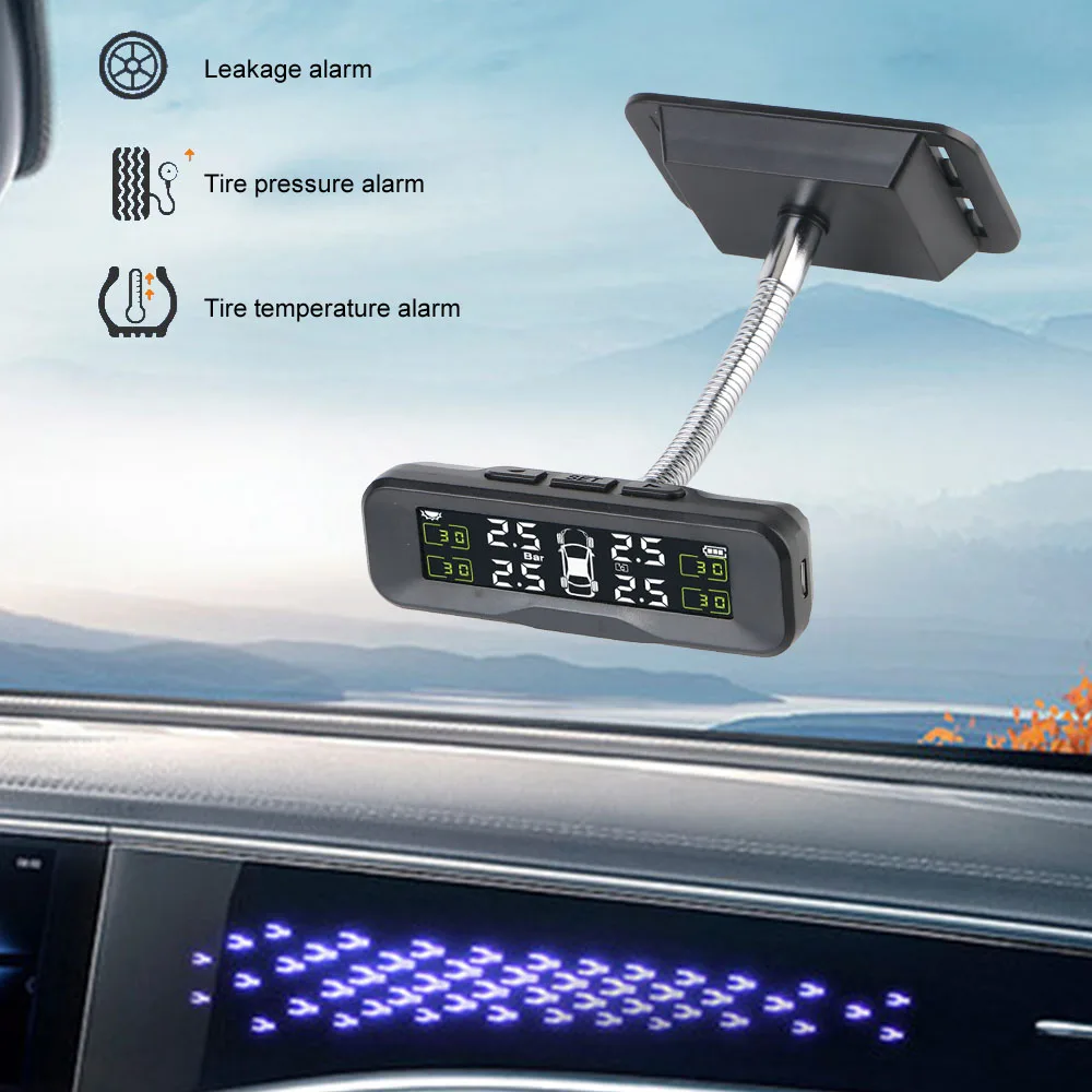 Universal Solar TPMS Car Tire Pressure Monitoring System, externo, interno, ângulo, ajustável, alta precisão