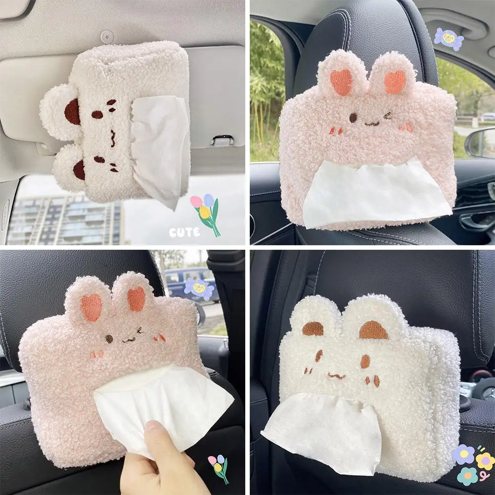 1pc Cute Cartoon Car Tissue Box Plush Napkin Holder Room Bracket Accessories Animal Universal Auto Decoration Paper Home Ca M7u4