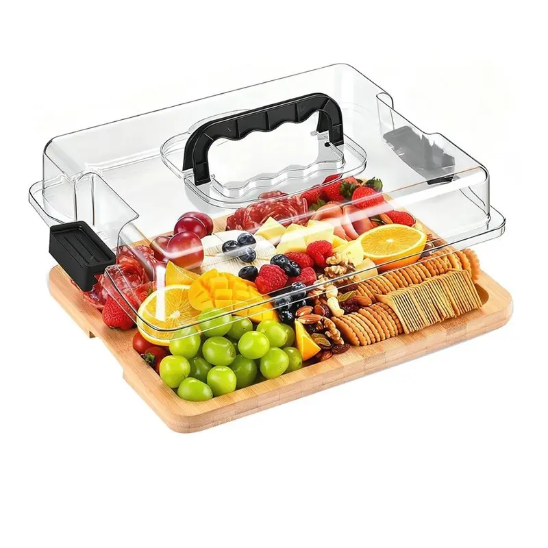 

ABMS-Bamboo Charcuterie Board With Lid And Handle, Portable Travel Cheese Board Set, Gift For Housewarming, Thanksgiving