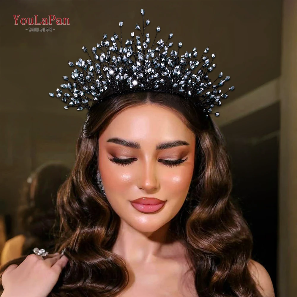 youlapan-トレンディな黒色パールクラウンヘアアクセサリー花嫁の結婚式のヘッドフープブライドメイドヘッドバンド宴会ヘッドピース-hp848