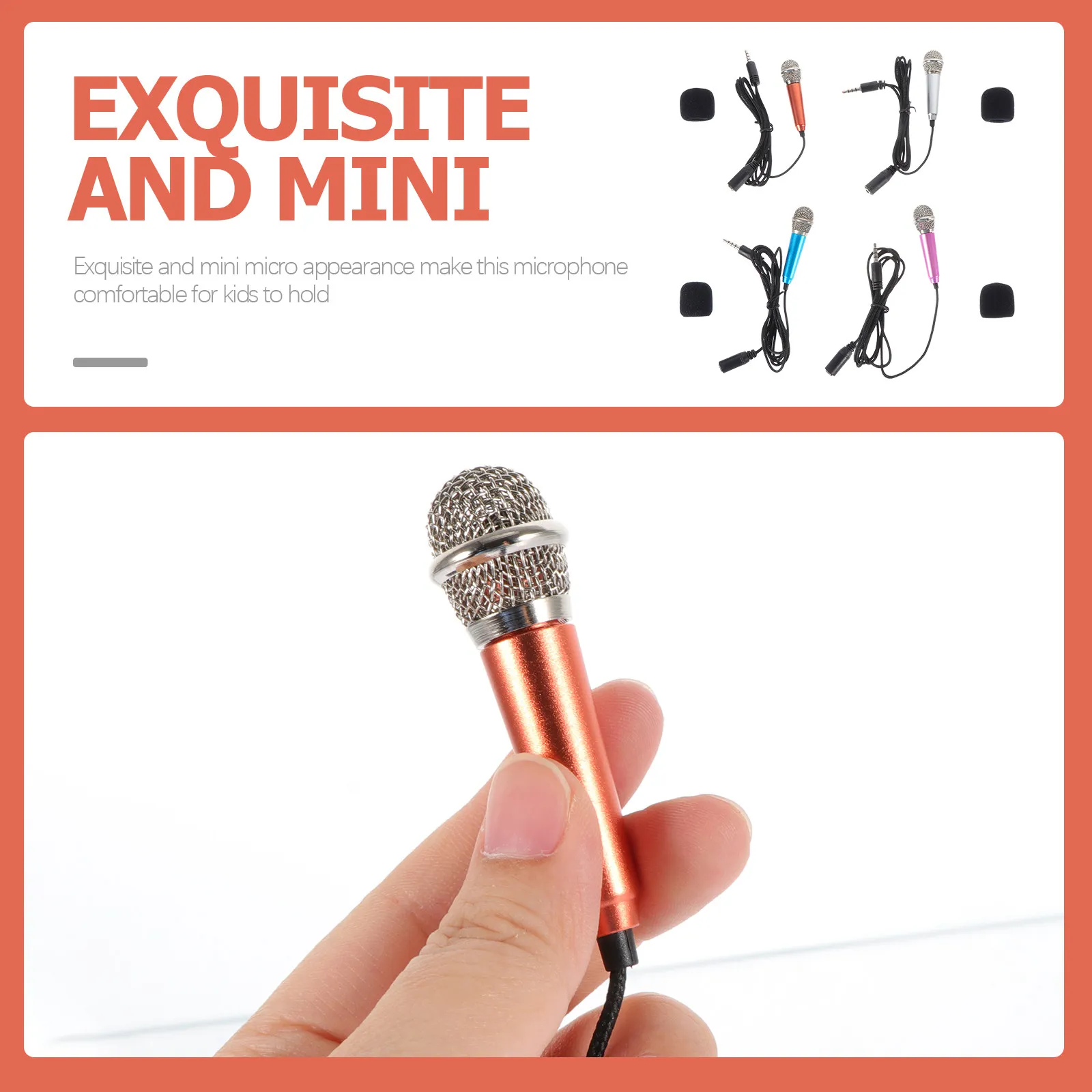 Micrófono portátil de metal de 4 piezas, micrófono de mano para cantar, grabar, karaoke en casa, micrófono para teléfono celular, mini micrófono
