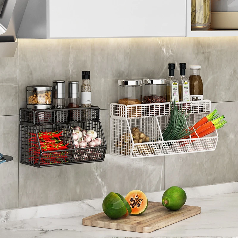 Hot 1PC Wall Mounted Kitchen Storage Basket Durable Wire Storage Rack For Vegetables And Fruits Suitable For Home Organization