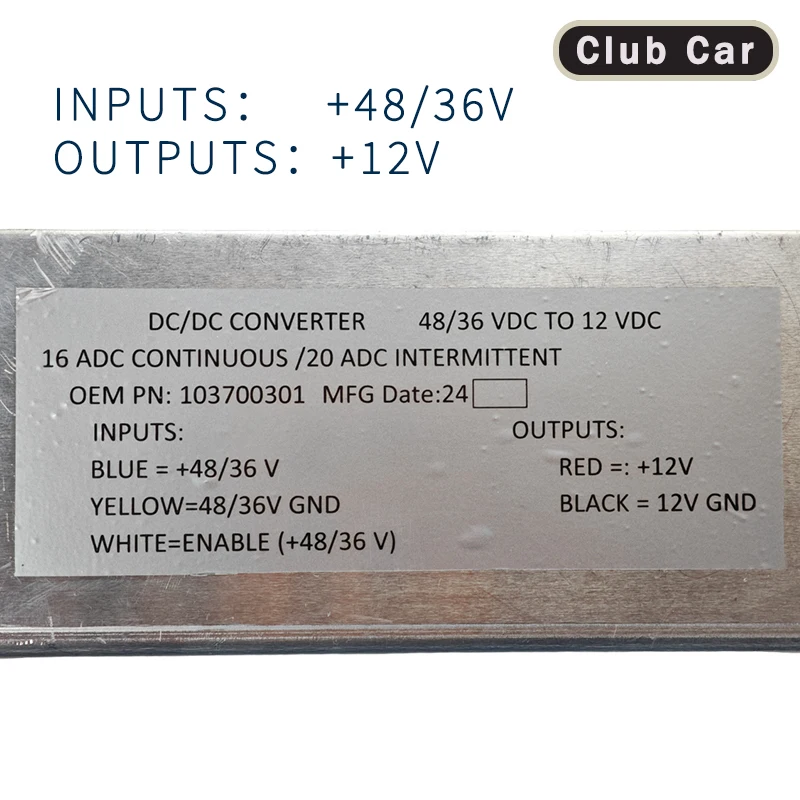 Electric Golf Cart Transformer Voltage Converter 36/48V to 12V For Clubcar DS Precedent Tempo Golf Cart OEM # 103700301