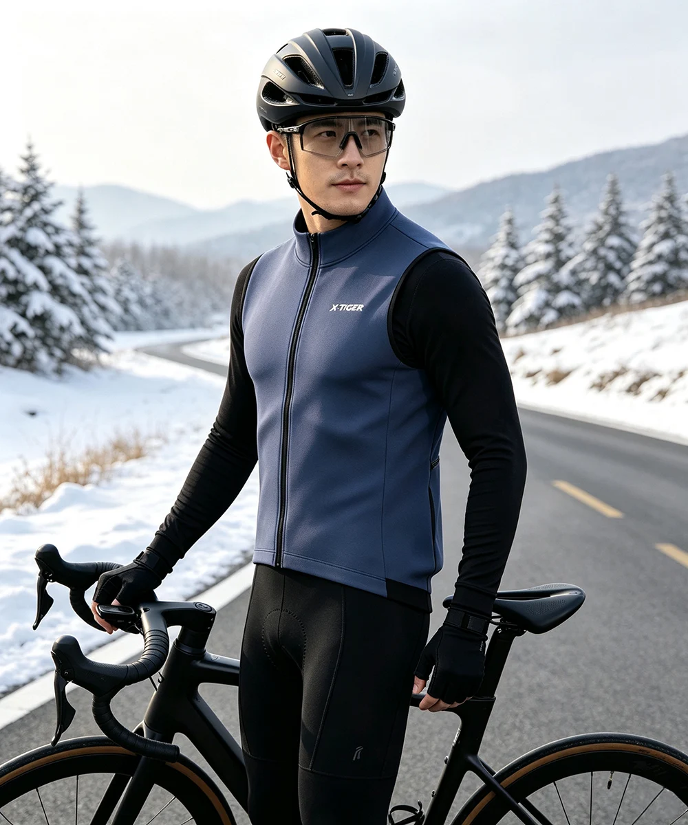 X‑TIGER Herren-Thermo-Fahrradweste, Winter-Fleece, ärmellose, winddichte Jacke mit reflektierenden Elementen und Reißverschlussfach für kalte Straßen, MTB-Fahrradweste. – Detail 1