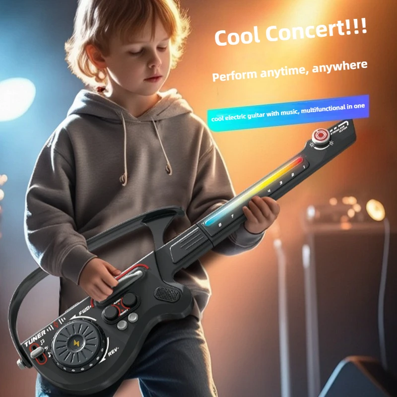 Multifuncional dj guitarra dobrável elétrica sem cordas com luz eletrônico drible baixo crianças brinquedos instrumento musical presente