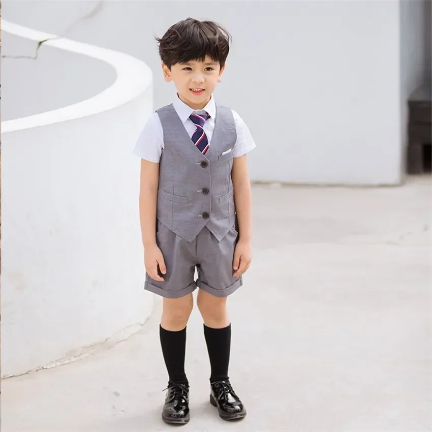 Children Korean School Uniform Boys Girls Pleated Skirt Vest Top Kids Performance Clothing Set Stage Wear Student Uniform Outfit