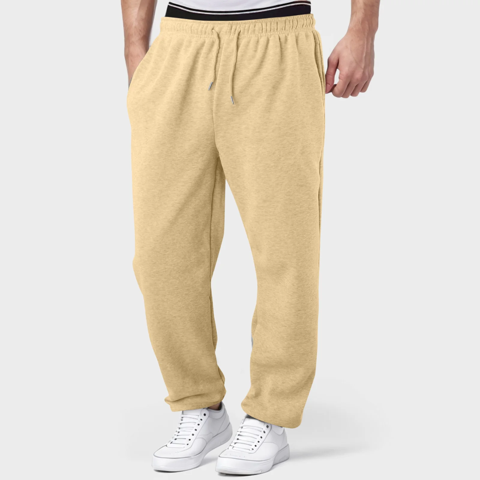 Baggy joggingbroek voor heren 2024, casual grijze broek met zakken, elastische taille, trekkoordbroek, hardloopfitness joggingbroek