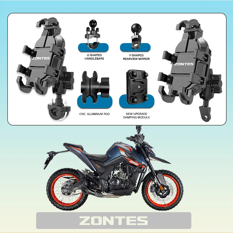 

For Zontes G1 125 ZT125 ZT U310R 310X ZT310R 310M Phone Mount Stand Motorcycle Holder 360° Rotatable ABS Adjustable