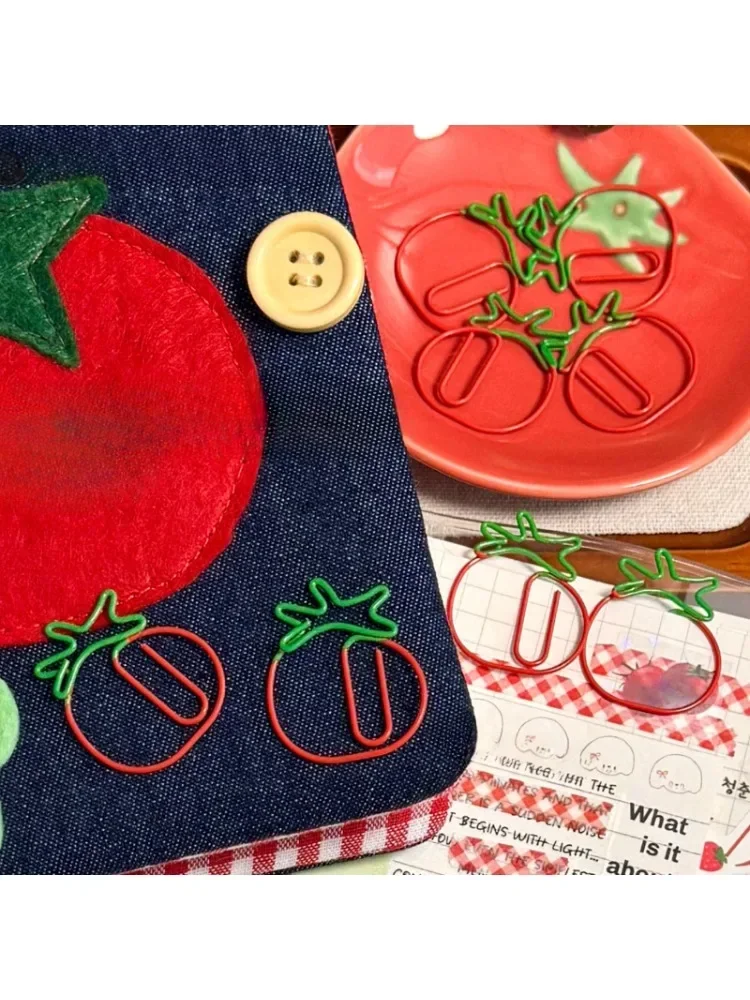 5 pièces/ensemble Vintage tomate papier Clips esthétique en laiton Scrapbook livre onglet couleur rouge dessin animé japonais Non-collant Clips coffret cadeau
