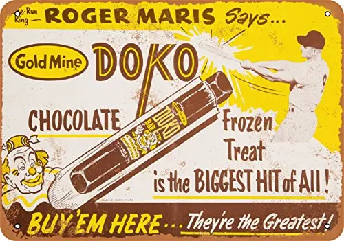 Wall-Color  Metal Sign - 1962 Roger Maris for Doko Ice Cream Bars - Vintage Look