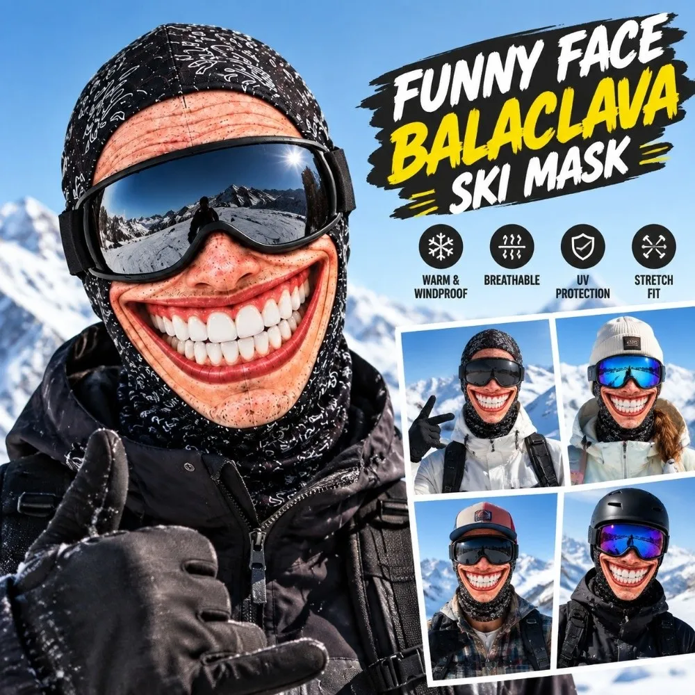 3D Face Printed Old Man Balaclava Face Mask Full Coverage Breathable Eye Hole Winter Mask Cover Elastic White Mustache